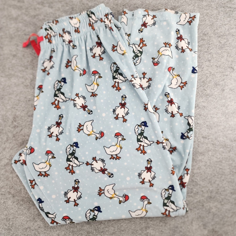 Silly Goose Blue Duck Holiday Print‎ Fleece Pajama Pants Sleepwear Medium